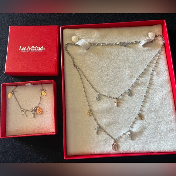 Jewelry - Religious spiritual silver cross charm necklace & bracelet set